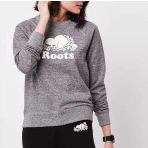 Roots Crewneck Salt & Pepper Grey Sweatshirt Size Small Cotton - Picture 2 of 8